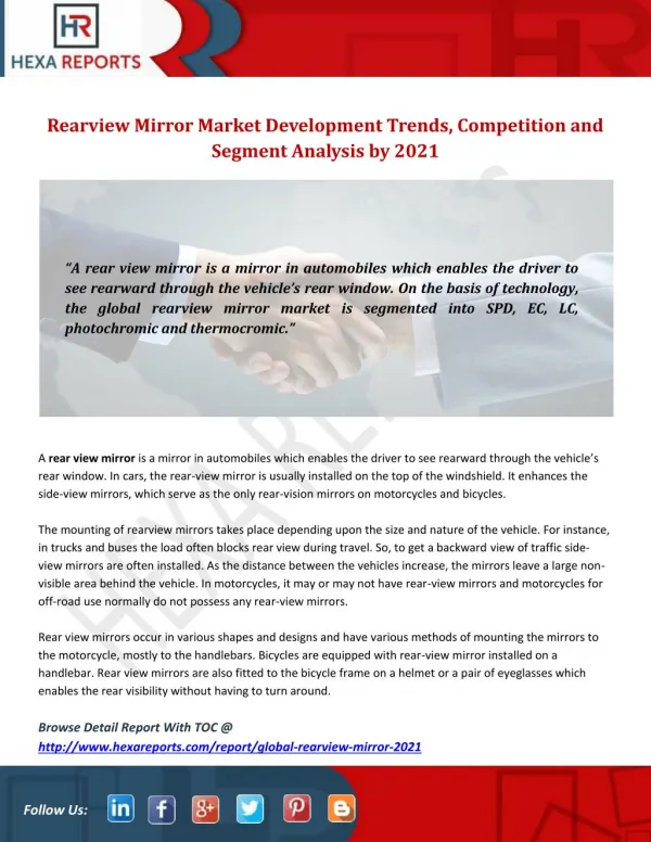 Rearview Mirror Market Development Trends, Competition and Segment Analysis by 2021