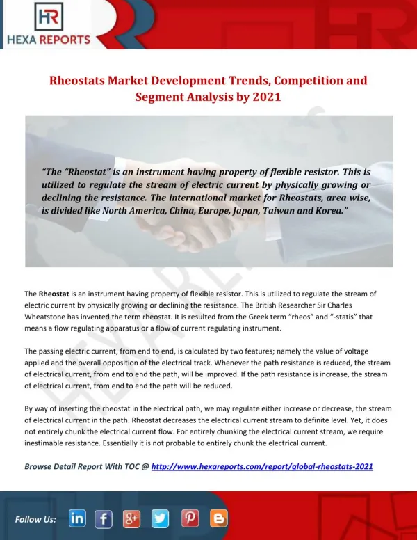 Rheostats Market Development Trends, Competition and Segment Analysis by 2021