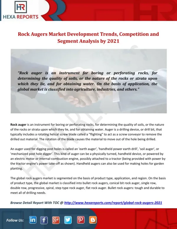 Rock Augers Market Development Trends, Competition and Segment Analysis by 2021
