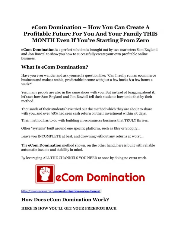 eCom Domination Review & eCom Domination $16,700 bonuses