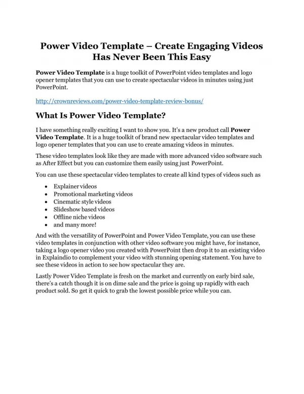 Power Video Template review pro-$15900 bonuses (free)
