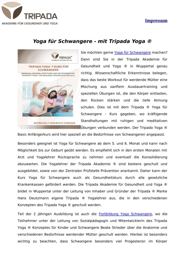 Yoga für Schwangere - mit Tripada Yoga ®