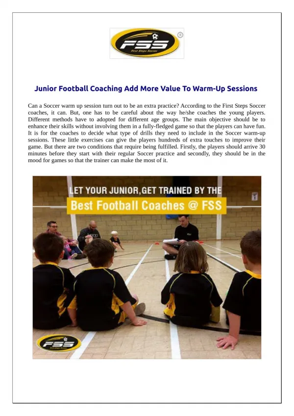 Junior Football Coaching Add More Value To Warm-Up Sessions