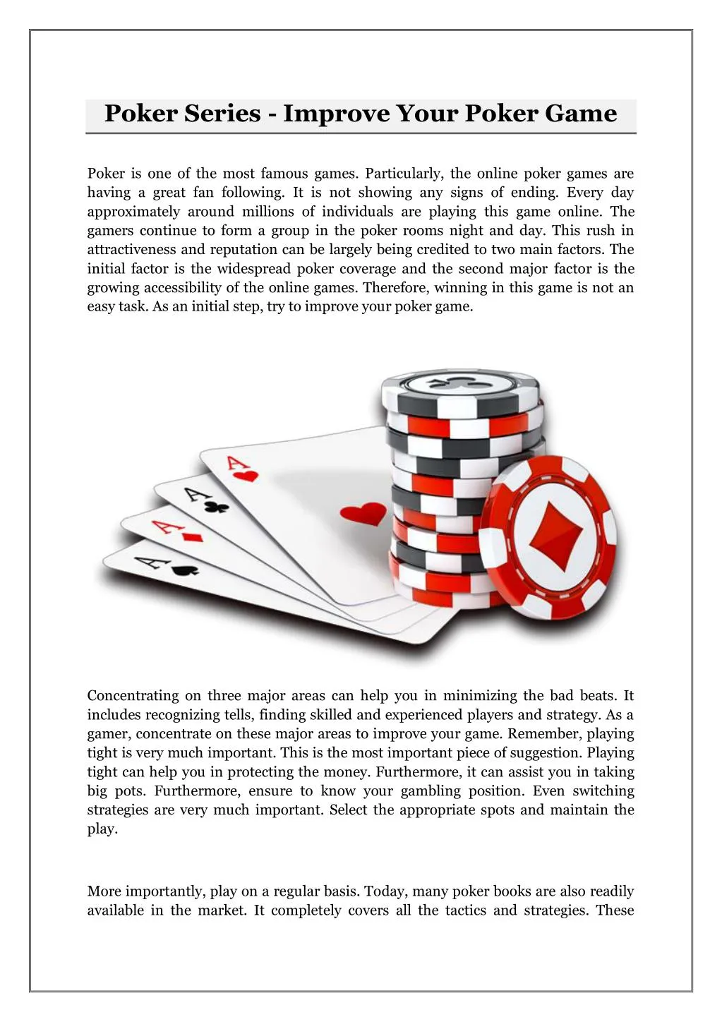 poker series improve your poker game