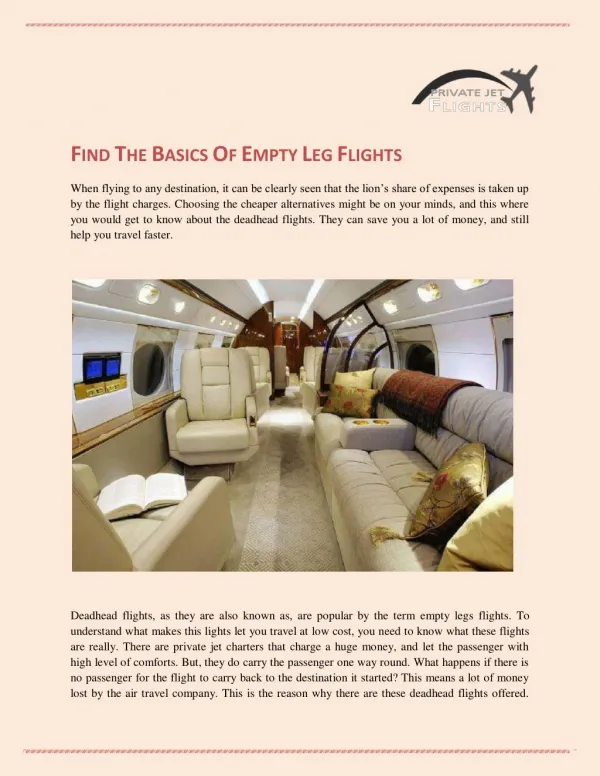 Private Jet Flights - Importance Of Empty Legs flights