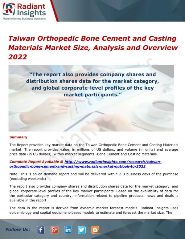Taiwan Orthopedic Bone Cement and Casting Materials Market Growth, Trends, Analysis and Outlook 2022