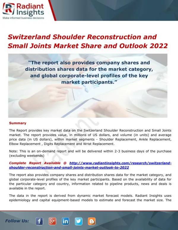 Switzerland Shoulder Reconstruction and Small Joints Market Trends, Analysis and Forecasts 2022