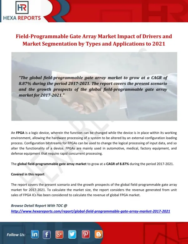 Field-Programmable Gate Array Market Impact of Drivers and Market Segmentation by Types and Applications to 2021
