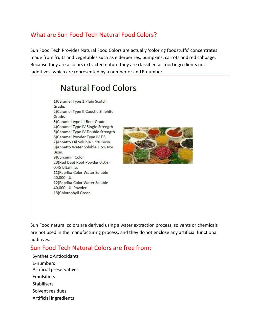 what are sun food tech natural food colors