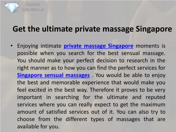 Get the ultimate private massage singapore