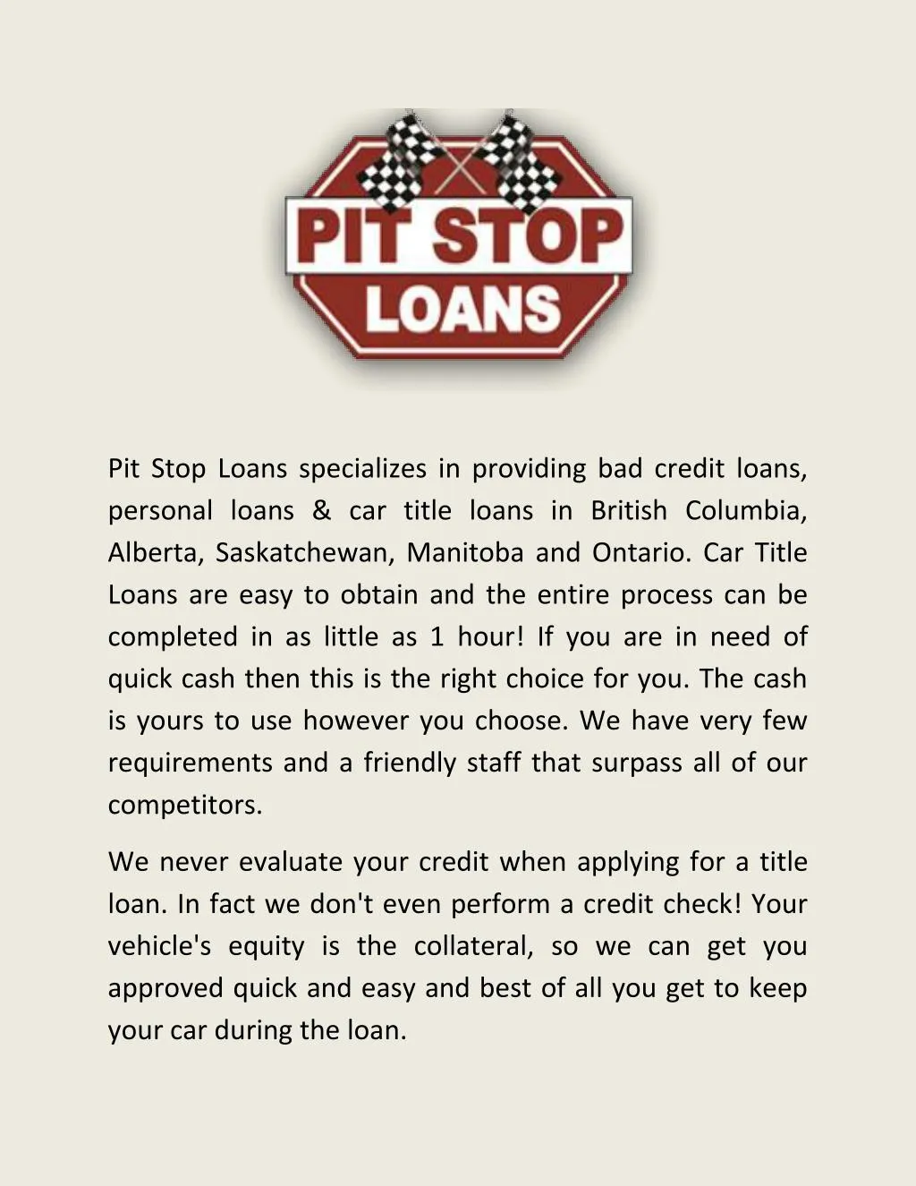pit stop loans specializes in providing