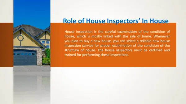 Role of house inspectors’ in house inspection