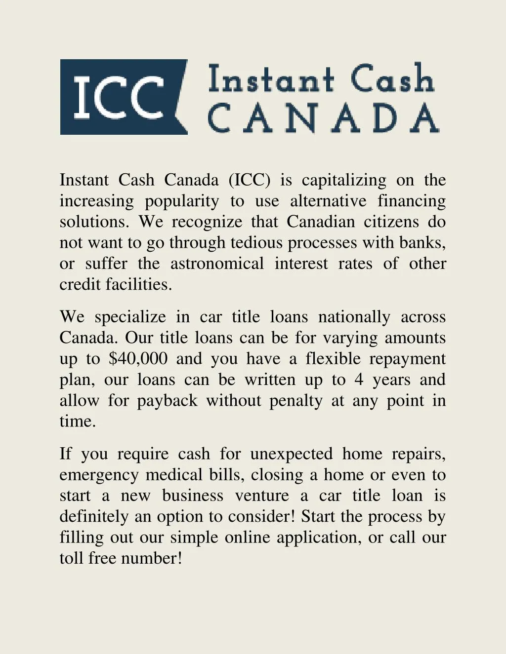 instant cash canada icc is capitalizing
