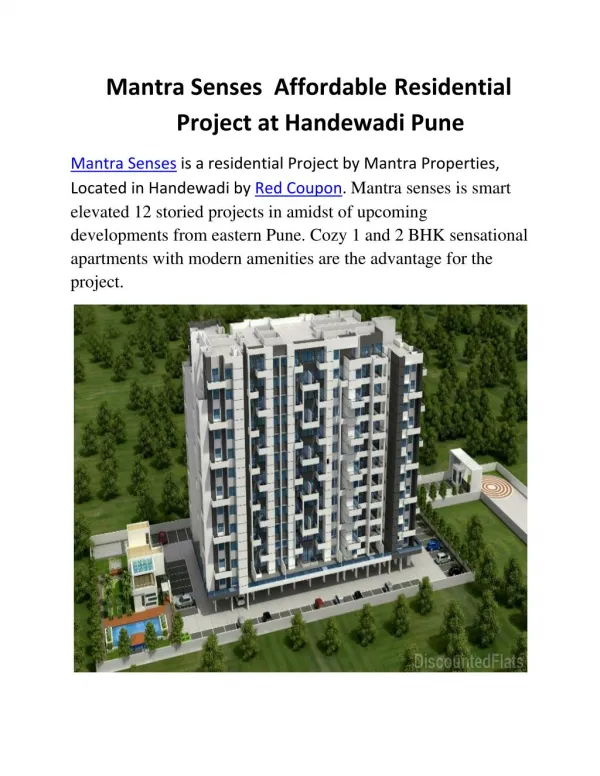 Adorable 1 BHK flats in Mantra Senses Handewadi by Red Coupon