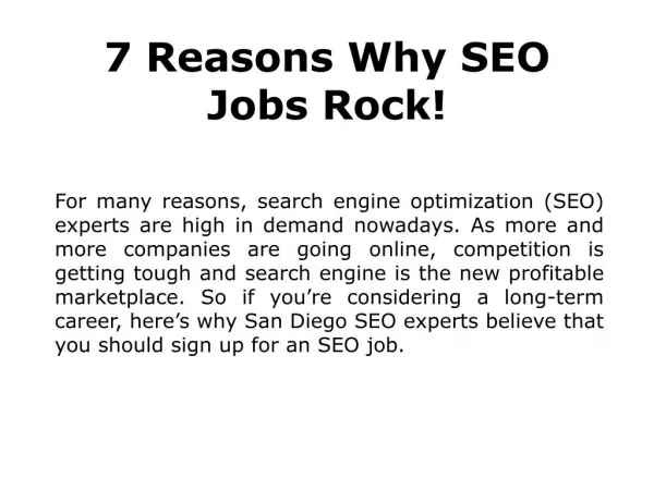 7 Reasons Why SEO Jobs Rock