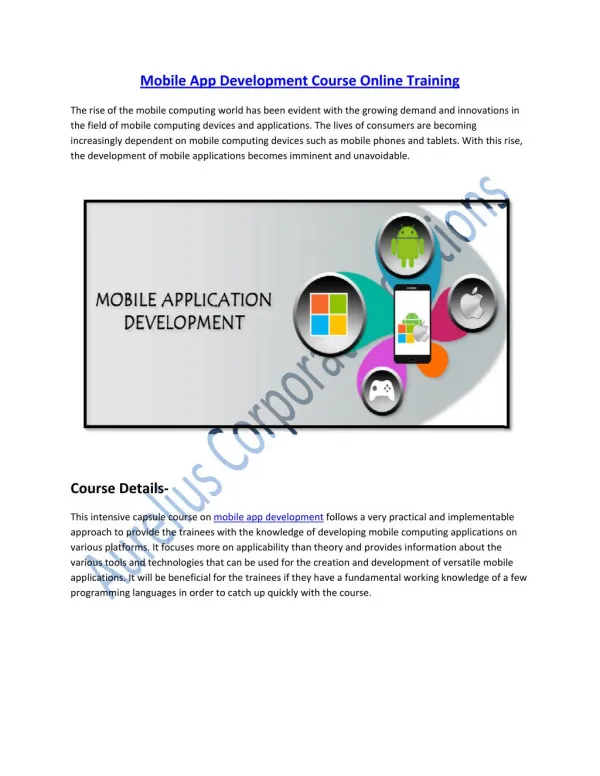 Get Certified on Mobile App Development Course Online