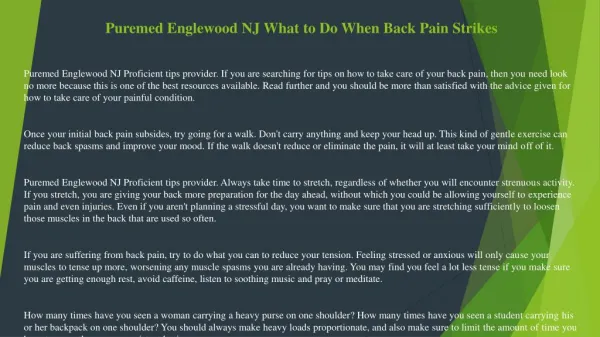 Puremed Englewood NJ What to Do When Back Pain Strikes