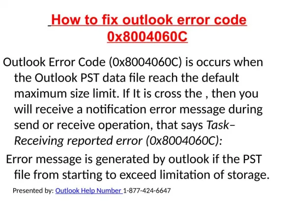 How to fix outlook error code 0x8004060C