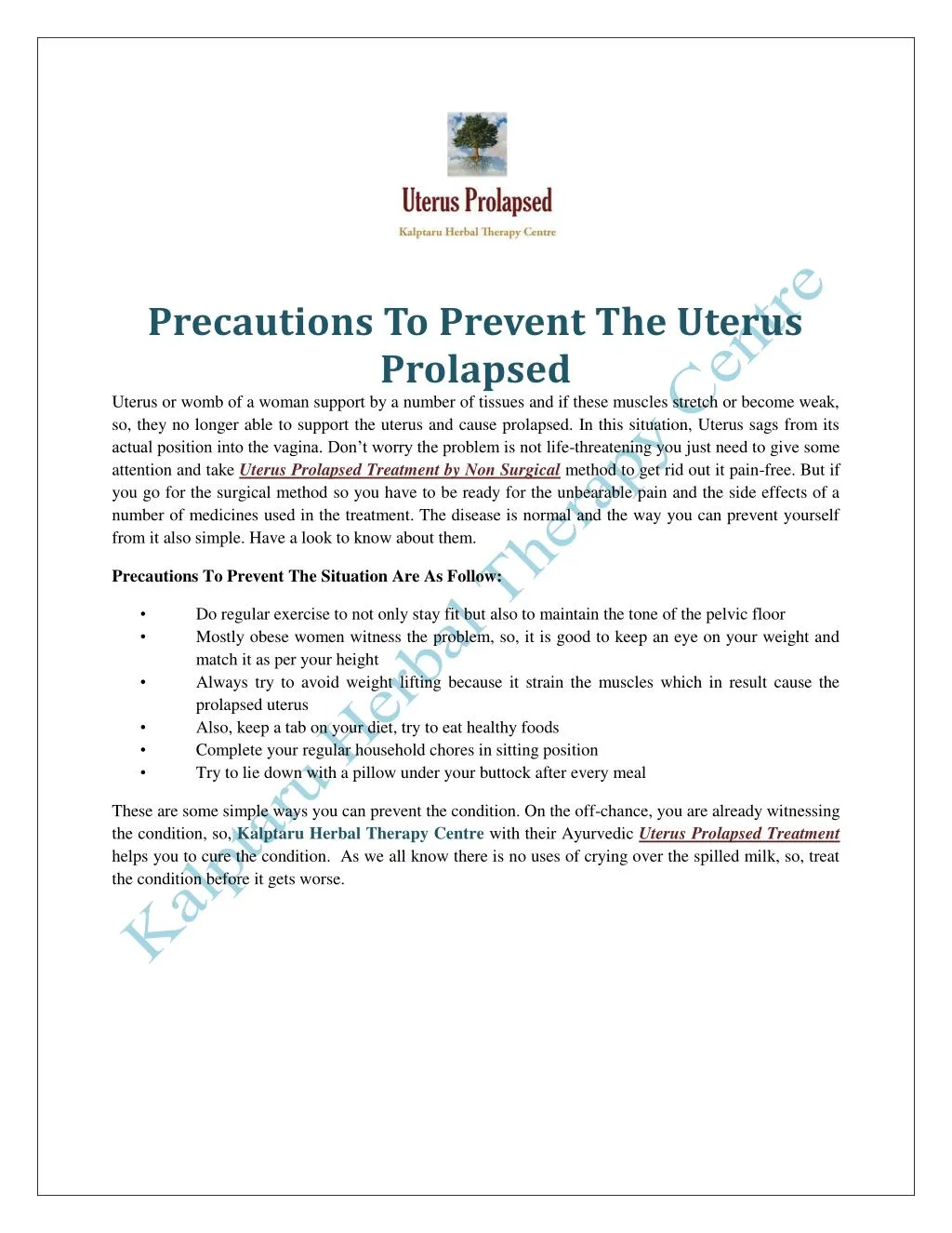 precautions to prevent the uterus prolapsed