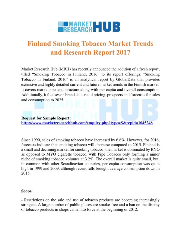 Finland Smoking Tobacco Market Trends and Research Report 2017
