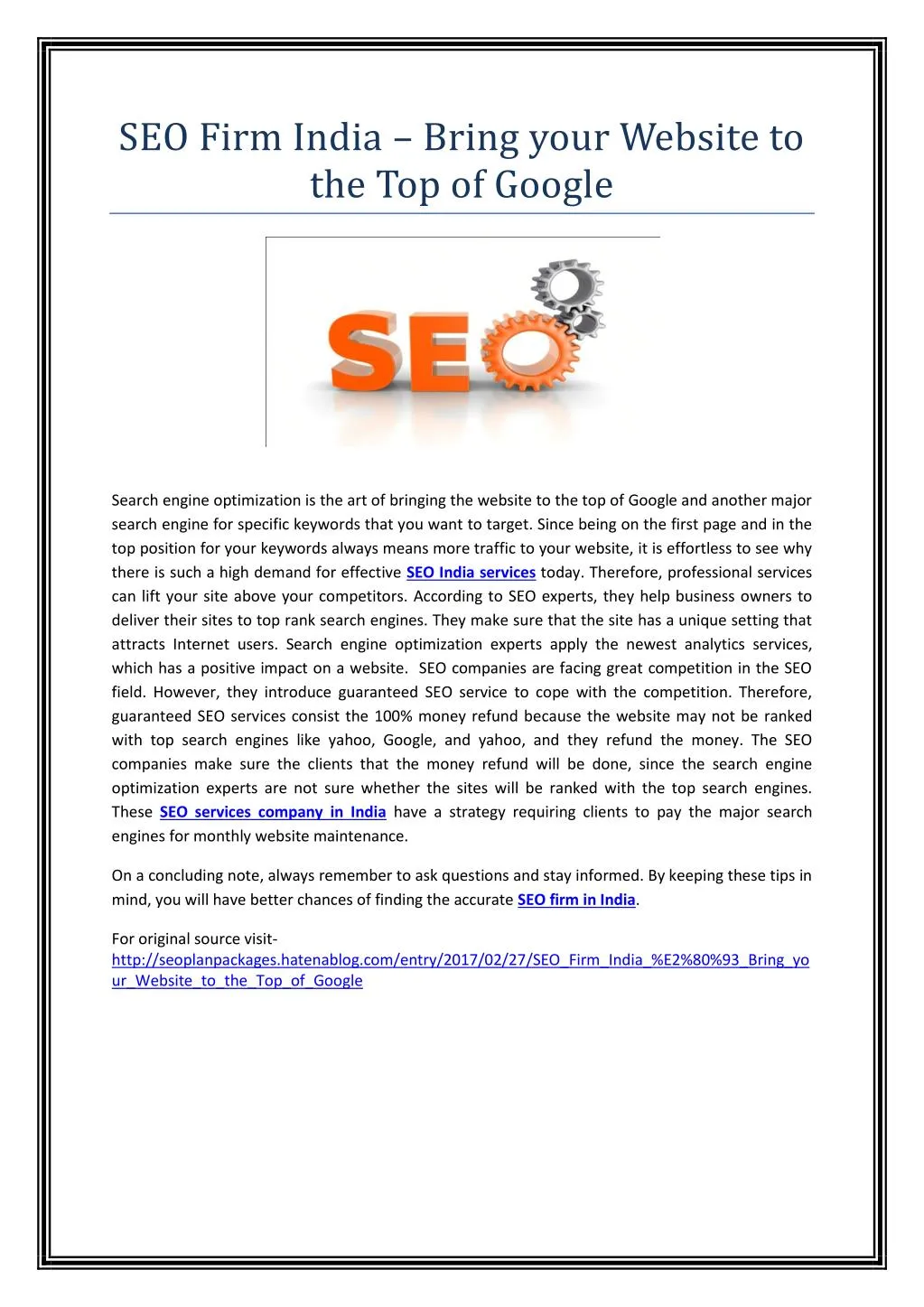seo firm india bring your website