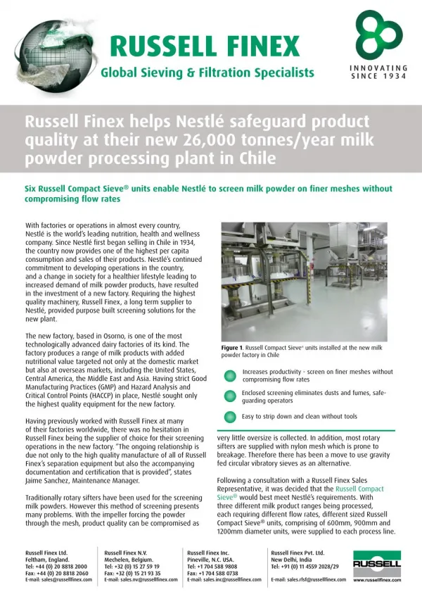 Nestle Improves Product Quality with Sanitary Circular Screeners