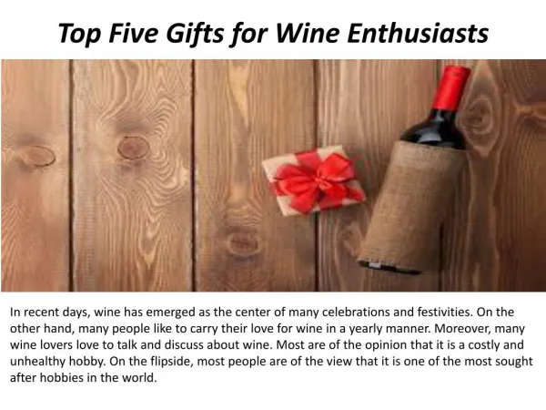 Top Five Gifts for Wine Enthusiasts