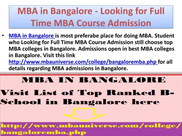 MBA in Bangalore - Looking for Full Time MBA Course Admission