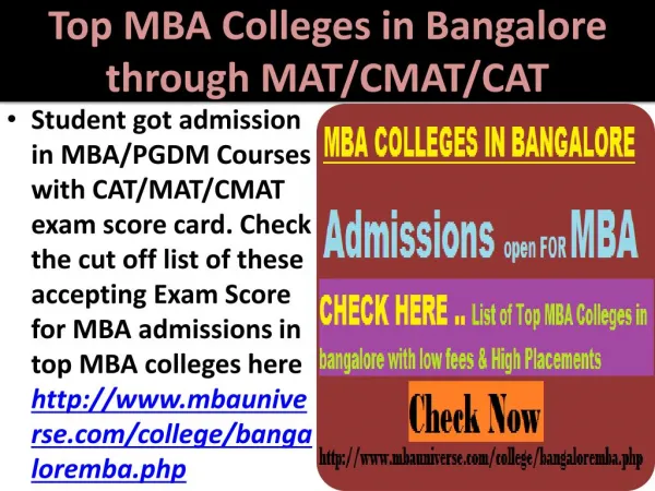 Top MBA Colleges in Bangalore through MAT/CMAT/CAT