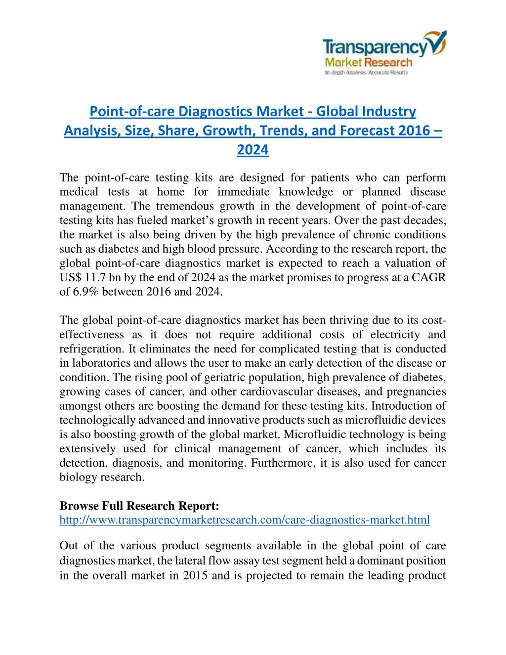 point of care diagnostics market global industry