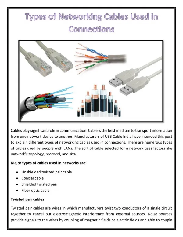 Types of Networking Cables Used in Connections