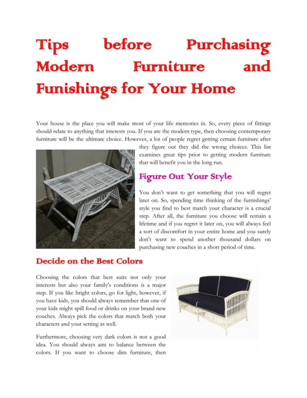Tips Before Purchasing Modern Furniture and Funishings For Your Home