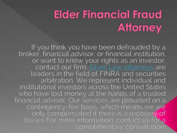 Financial Scams Against Seniors | Elderfinancialfraudattorneys.com