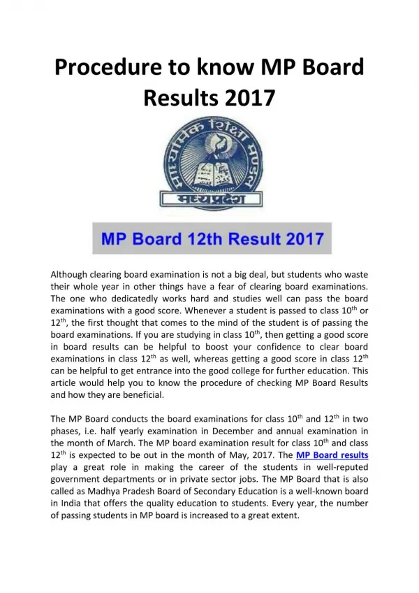 Procedure to know MP Board Results 2017