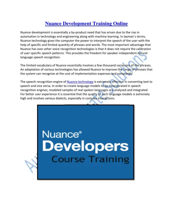 Enhance Your Knowledge on Nuance Development Technology