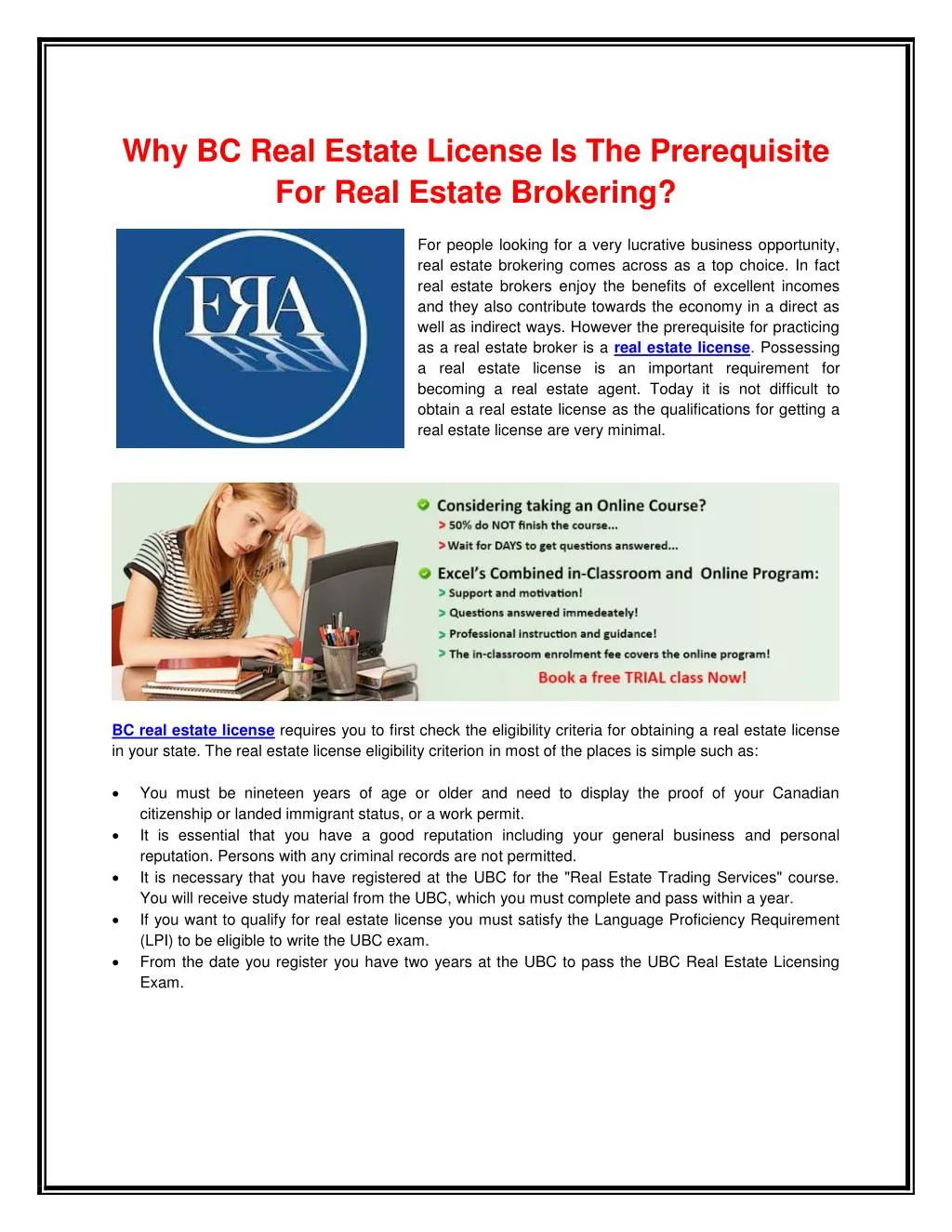 why bc real estate license is the prerequisite