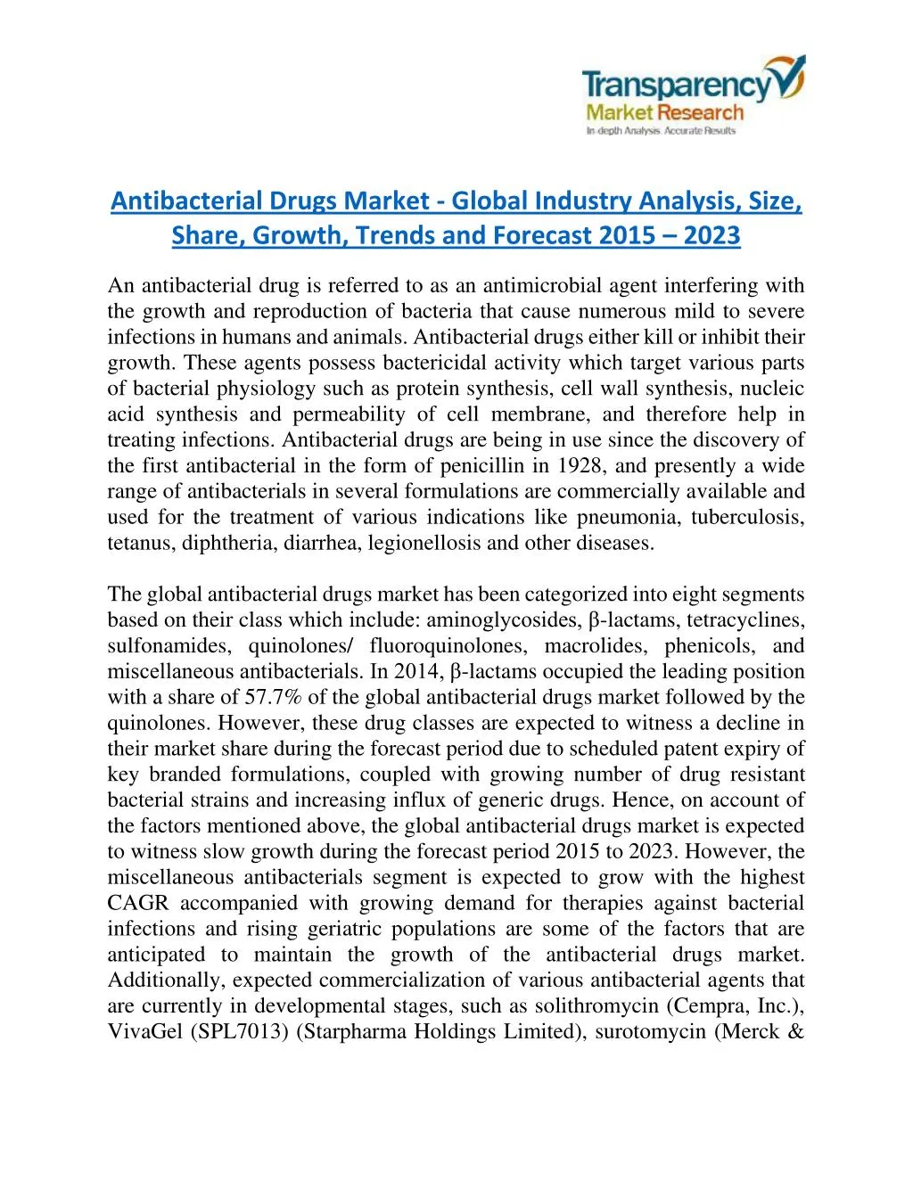 antibacterial drugs market global industry