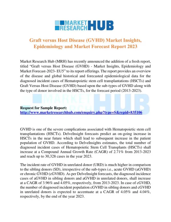 Graft versus Host Disease (GVHD) Market Insights, Epidemiology and Market Report 2023