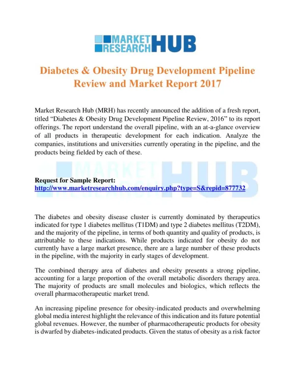 Diabetes & Obesity Drug Development Pipeline Review and Market Report 2017