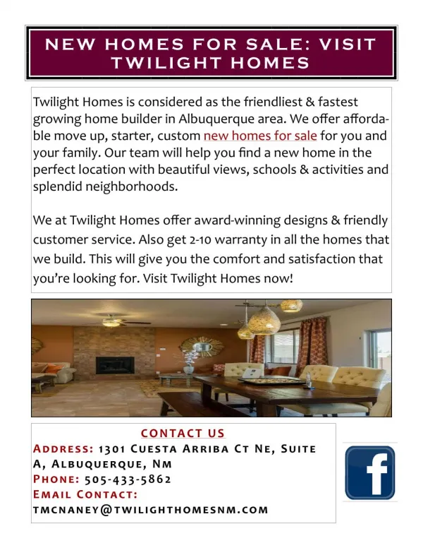 New Homes for Sale: Visit Twilight Homes