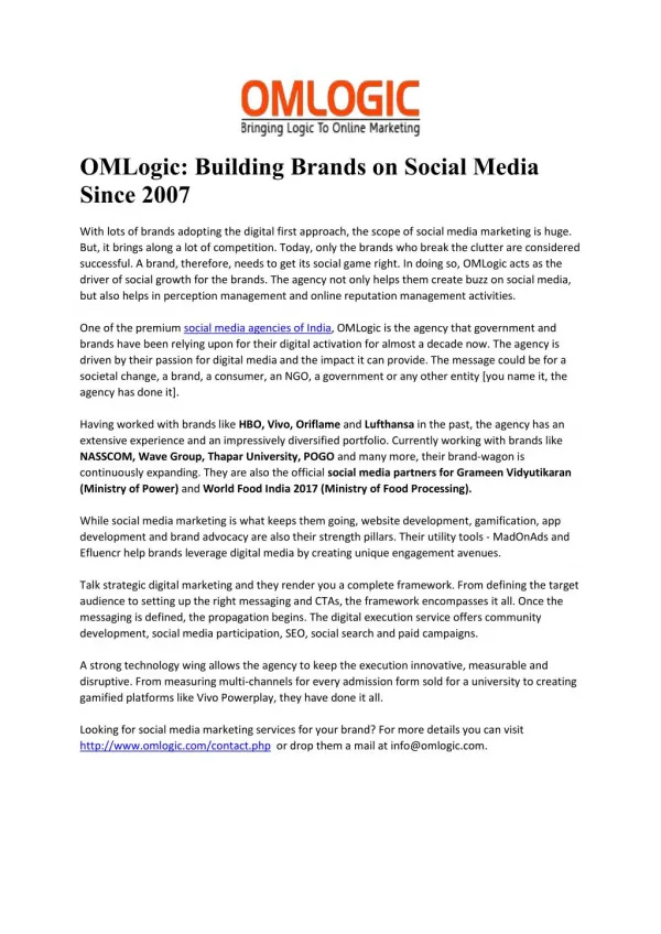OMLogic: Building Brands on Social Media Since 2007