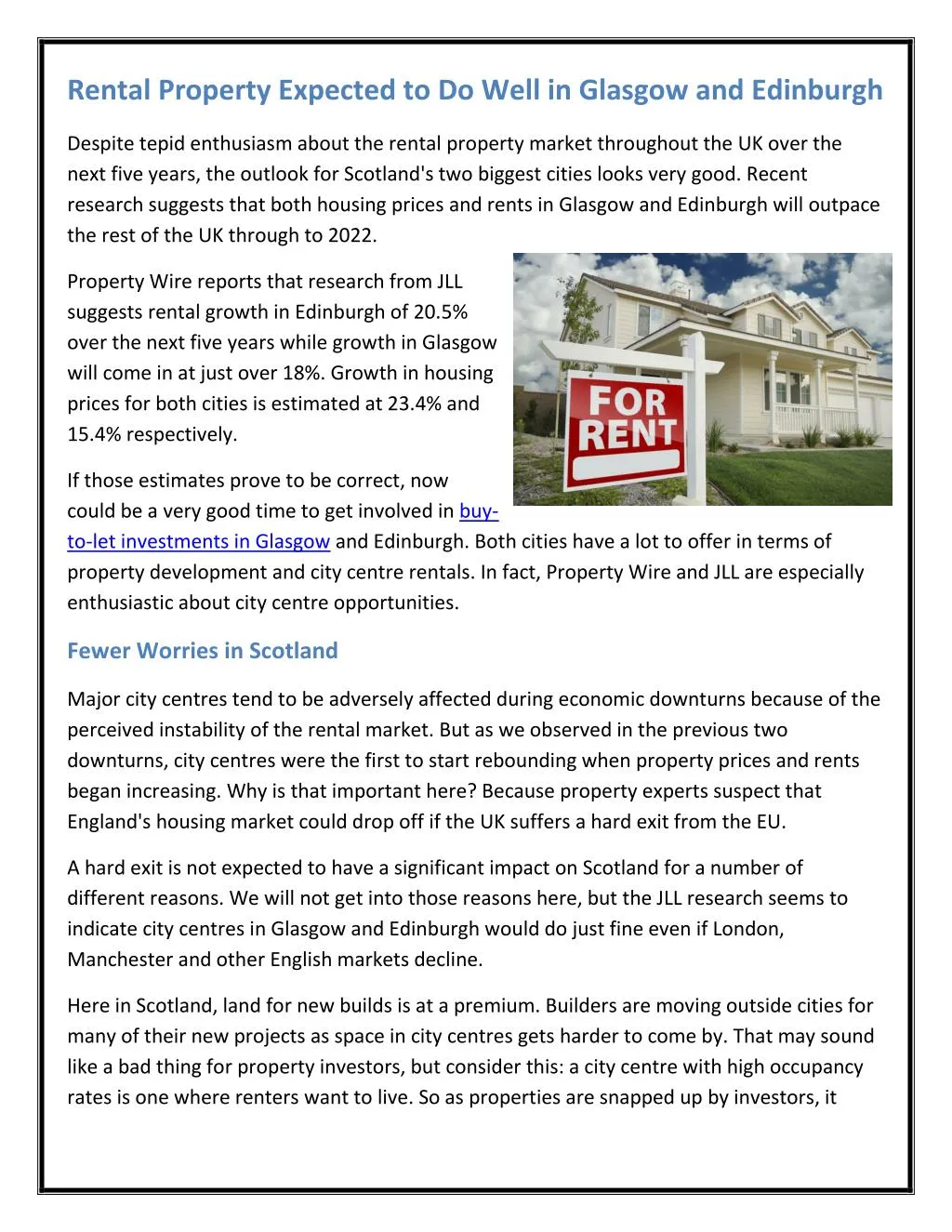 rental property expected to do well in glasgow