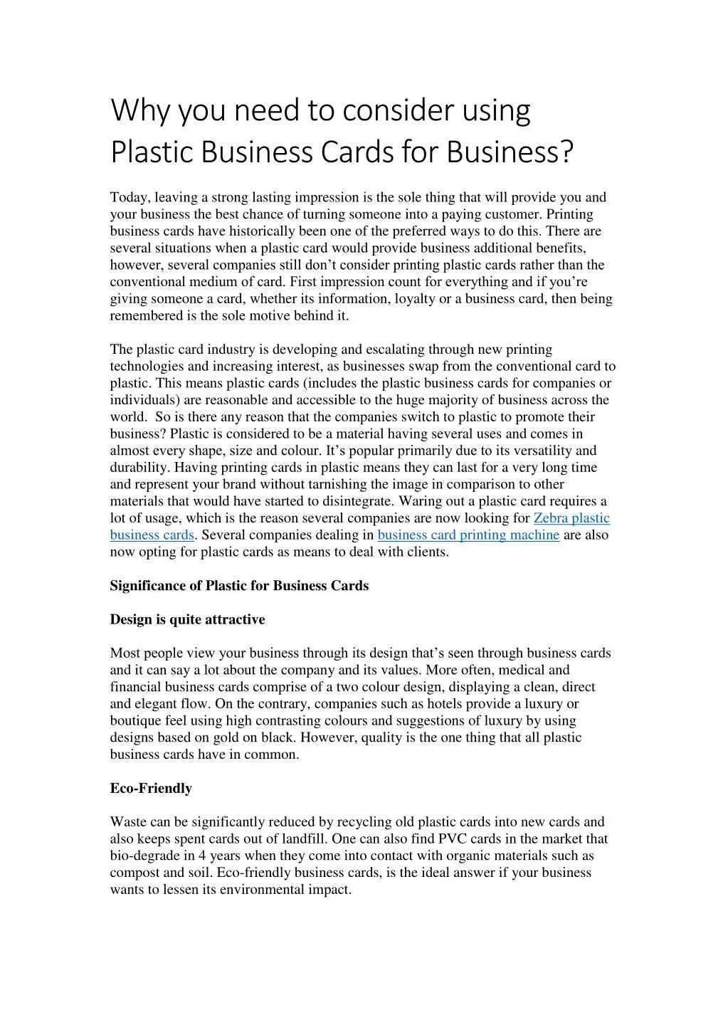 why you need to consider using plastic business
