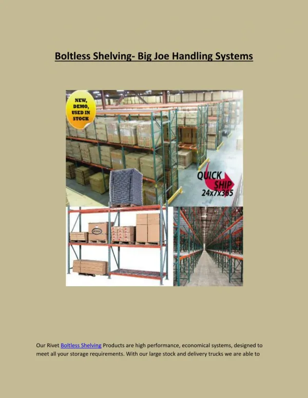 Boltless Shelving- Big Joe Handling Systems