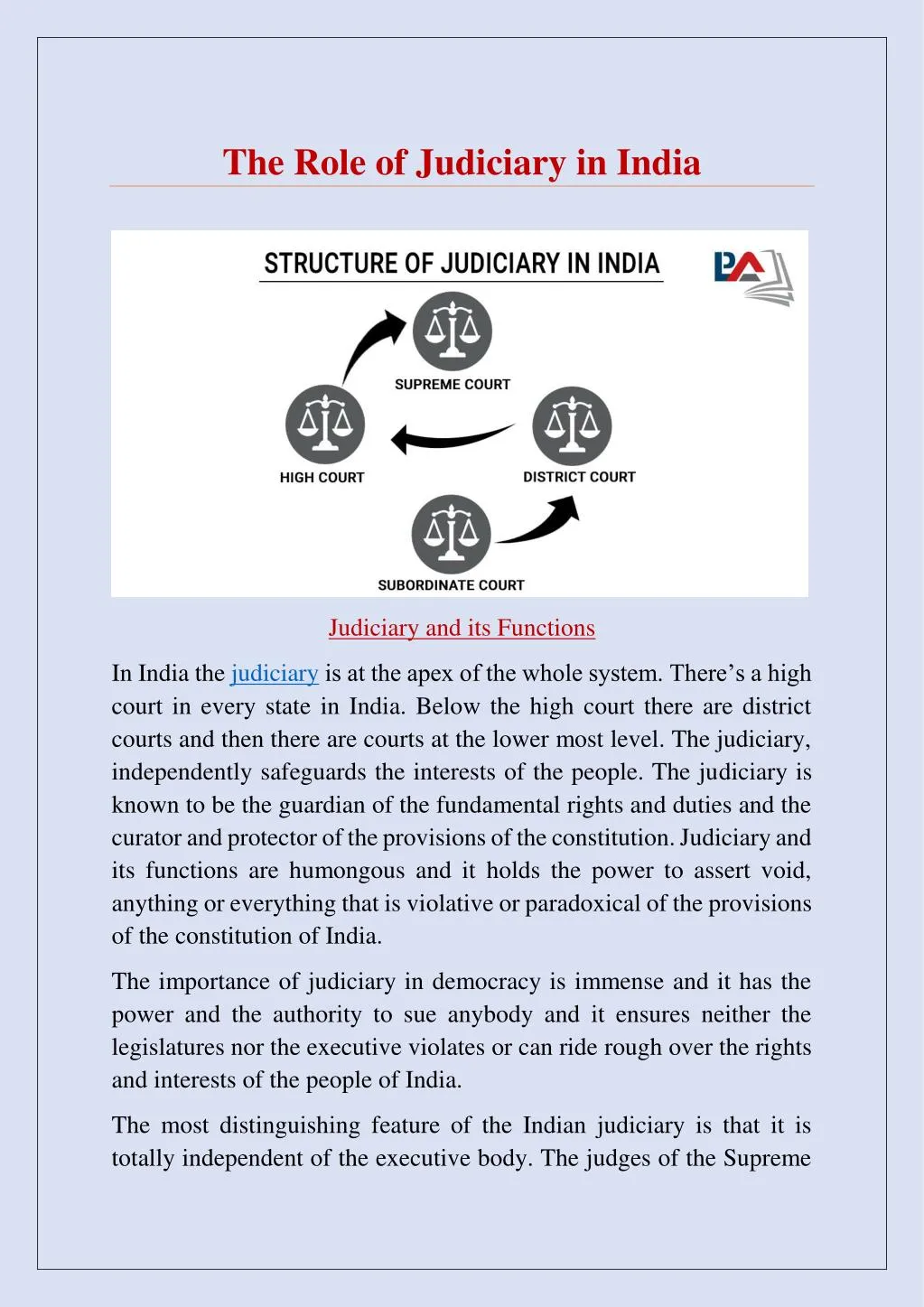 the role of judiciary in india