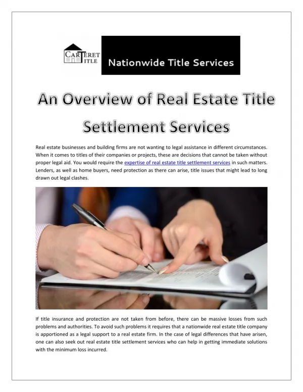An Overview of Real Estate Title Settlement Services