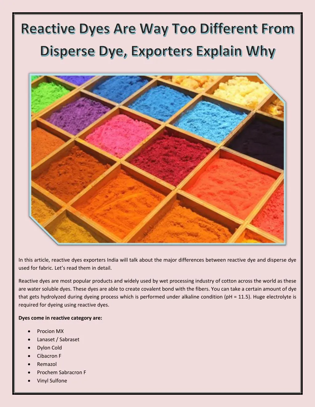 in this article reactive dyes exporters india