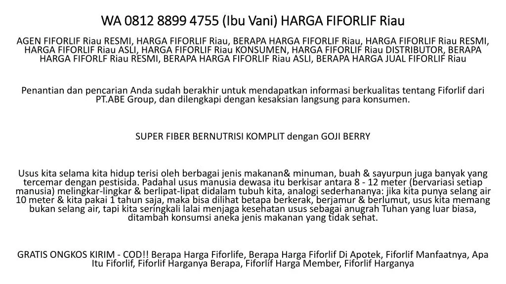 wa 0812 8899 4755 ibu vani harga fiforlif riau