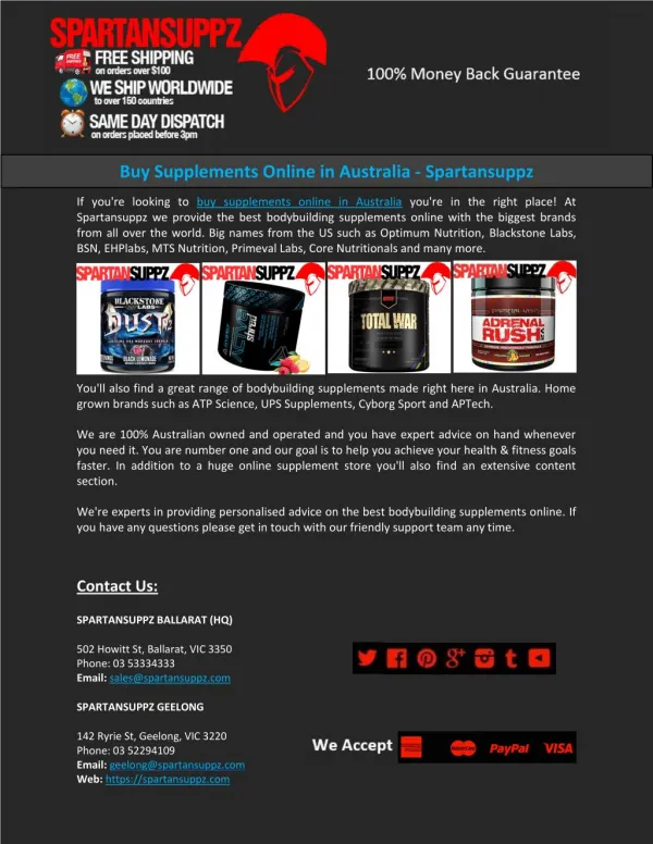 Buy Supplements Online in Australia - Spartansuppz