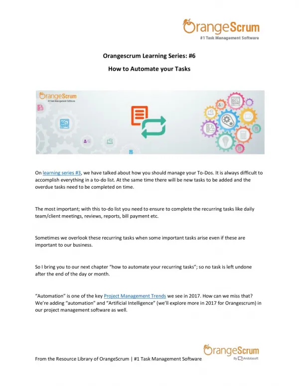 Orangescrum Learning Series: #6 How to Automate your Tasks